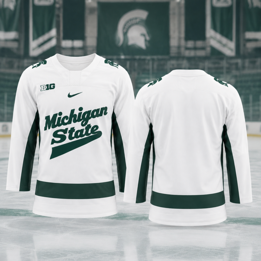 Custom Printed Michigan State Spartans College Hockey Jersey - White