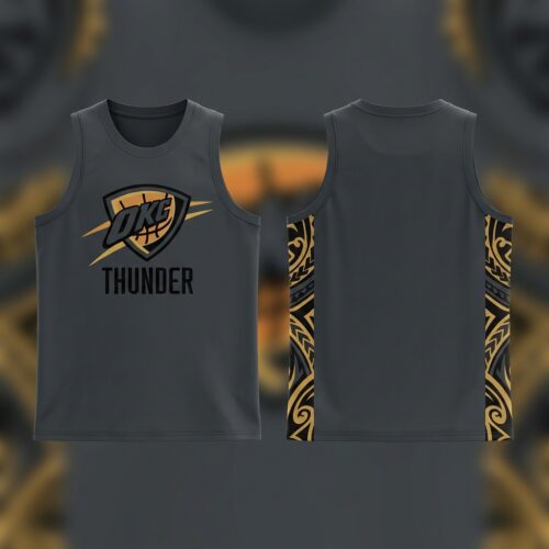 Custom Printed Oklahoma City Thunder Basketball Jersey - Black Gold - Gilgeous-Alexander
