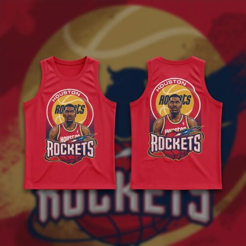 Custom Printed Hakeem Olajuwon Red Houston Rockets Hardwood Classics Basketball Jersey