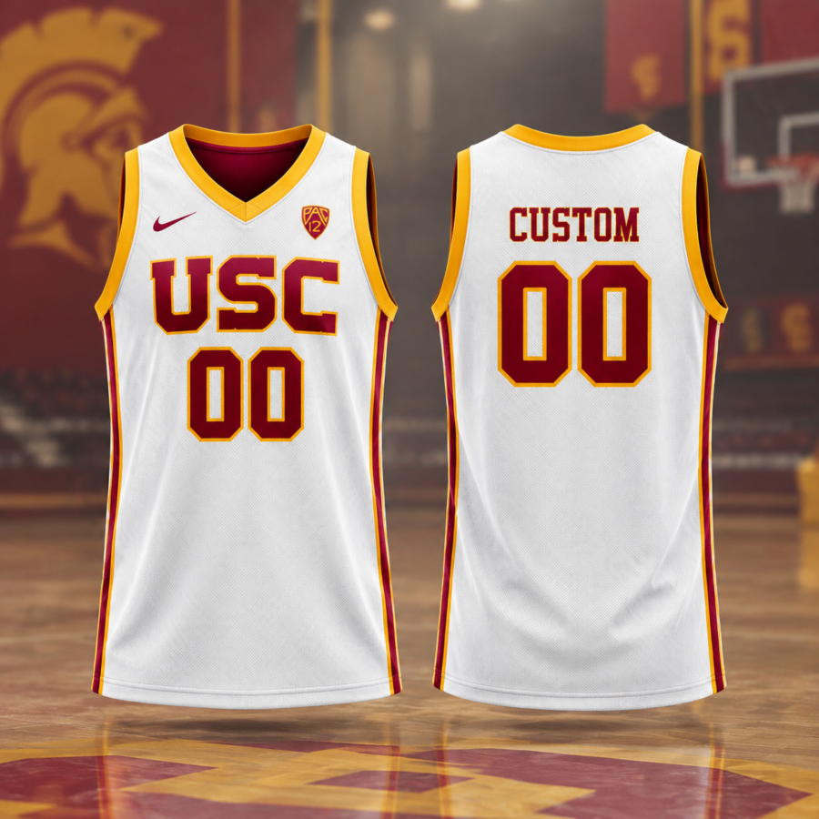 Custom Printed USC Trojans Cardinal Basketball Jersey 2021-22 College Away