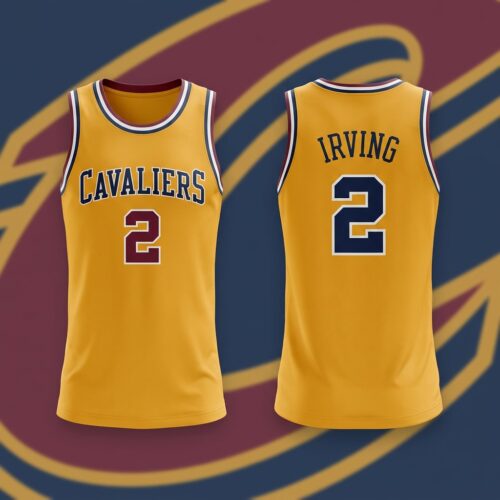 Custom Printed Kyrie Irving Cleveland Cavaliers #2 Hardwood Classic Gold Basketball Jersey