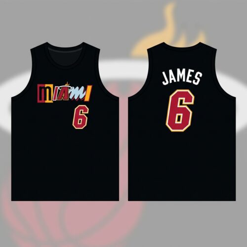 Custom Printed NBA Miami Heat LeBron James #6 Black Hardwood Classics Jersey
