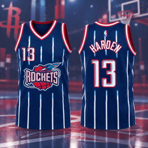 Custom Printed NBA Houston Rockets #13 James Harden Navy Basketball Jersey