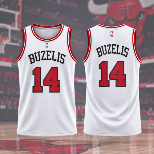 Men's Chicago Bulls #14 Matas Buzelis White 2024 Draft Printed Basketball Jersey