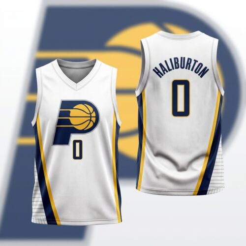 Custom Printed Men's Indiana Pacers Basketball Jersey V2 Tyrese Haliburton Design