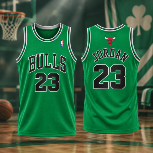 Custom Printed NBA Michael Jordan Chicago Bulls Green St Patricks Day Basketball Jersey