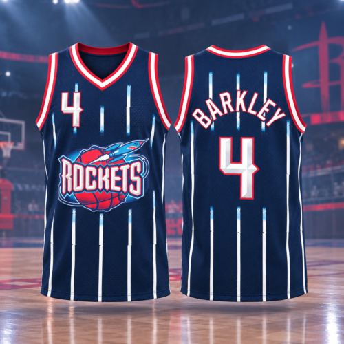 Custom Printed NBA Charles Barkley Houston Rockets Navy Basketball Jersey 1998 Classic