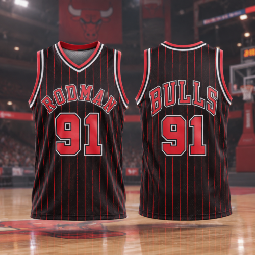 Men's Dennis Rodman Black Chicago Bulls Printed Basketball Jersey