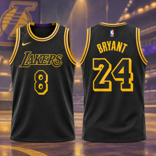 Custom Printed Men's Los Angeles Lakers Black Basketball Jersey #8 Kobe Bryant #24 Gigi
