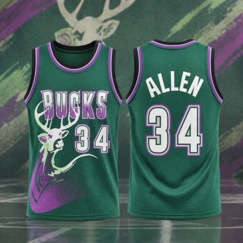 Custom Printed Milwaukee Bucks 1996-97 Hardwood Classics Basketball Jersey Green