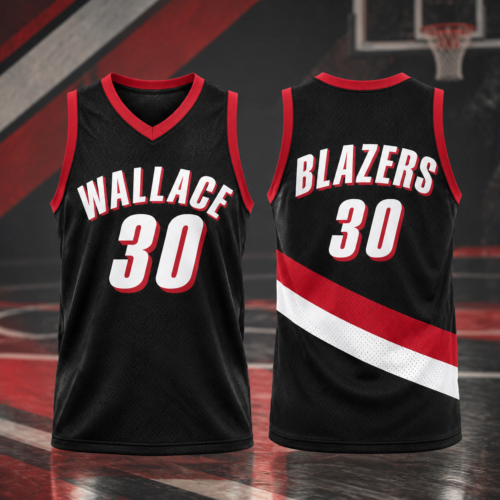 Custom Printed Rasheed Wallace Portland Trail Blazers Basketball Jersey - Black