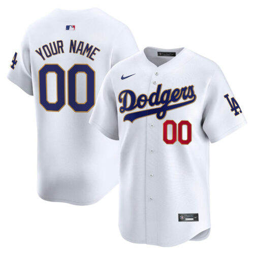 Los Angeles Dodgers Gold Trim Vapor Premier Limited Custom Jersey