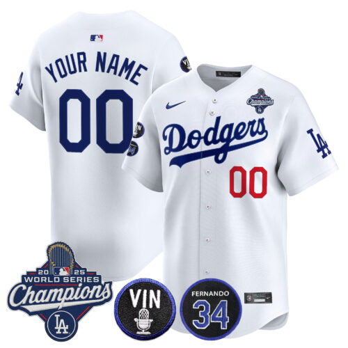 Los Angeles Dodgers 2025 World Series Champions Vapor Premier Limited Custom Jersey - Vin Scully & Fernando Patch - All Stitched