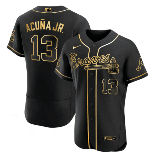Ronald Acu’a Jr. Atlanta Braves Black Gold Jersey - All Stitched