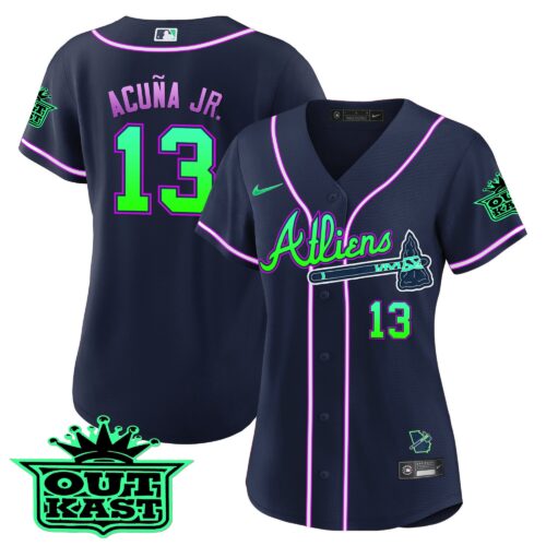 Women's Atlanta Braves Atliens Baseball Jersey - Galaxy Version - Stitched Women
