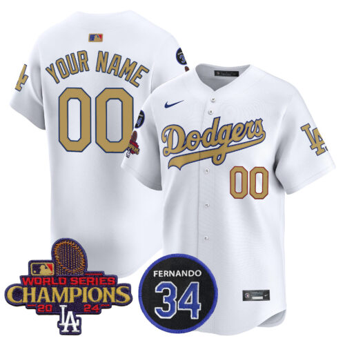 Los Angeles Dodgers 2025 #34 Fernando Patch Gold Vapor Premier Limited Custom Jersey - All Stitched