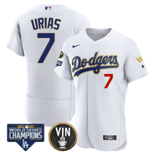 Julio Ur’as Los Angeles Dodgers White Gold Trim Jersey - All Stitched