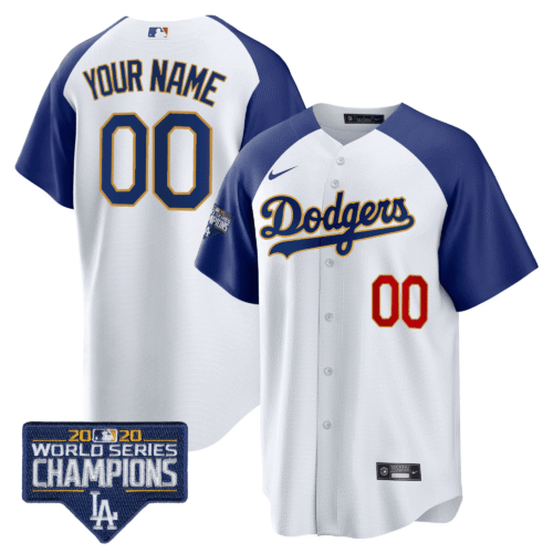 Los Angeles Dodgers World Series Champions Patch Cool Base Custom Jersey - All Stitched