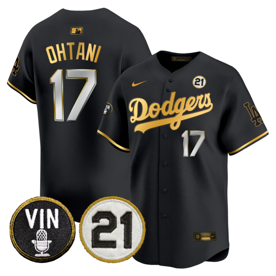 Men's Los Angeles Dodgers Vin & Roberto Patch Gold Trim Vapor Premier Limited Jersey - All Stitched