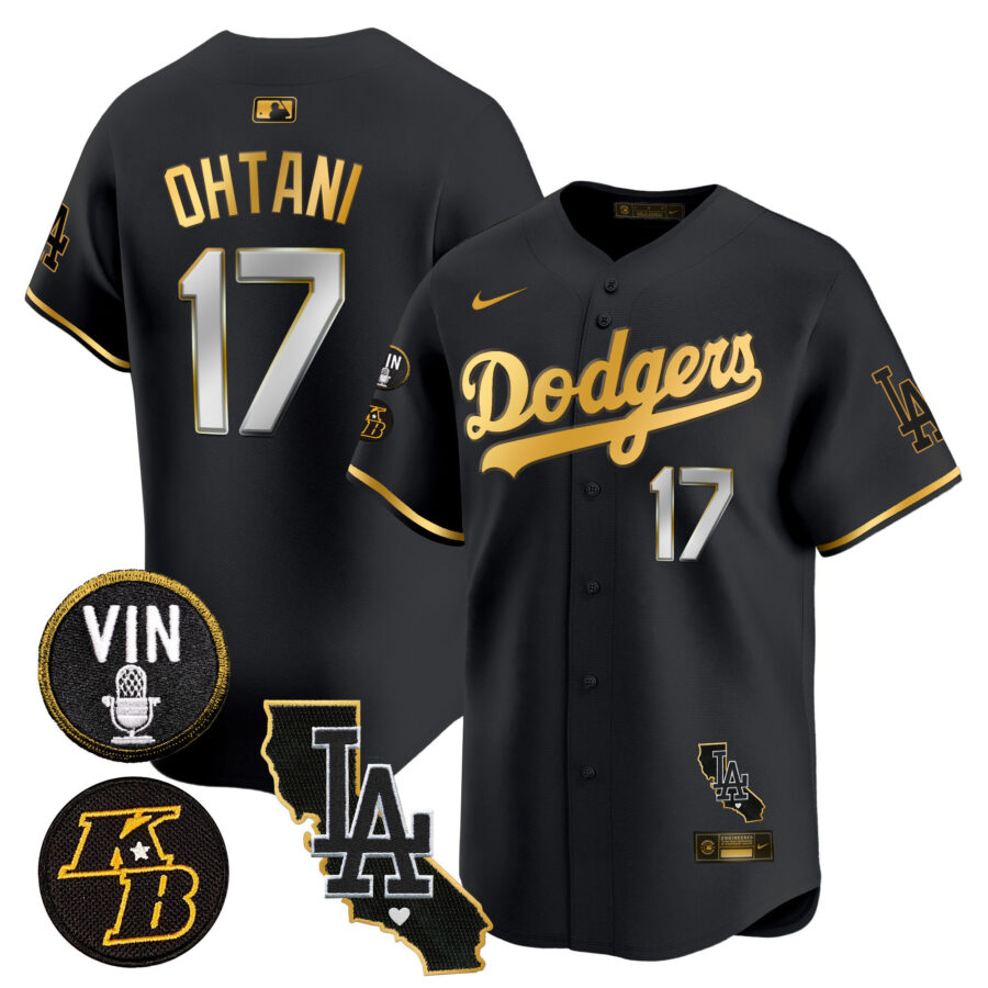 Men's Los Angeles Dodgers Vin & Kobe Patch Gold Trim Vapor Premier Limited Jersey V2 - All Stitched