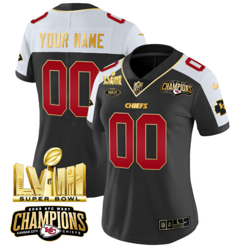 Kansas City Chiefs AFC West Champions & Super Bowl LVIII Gold Patch Vapor Custom Jersey - All Stitched