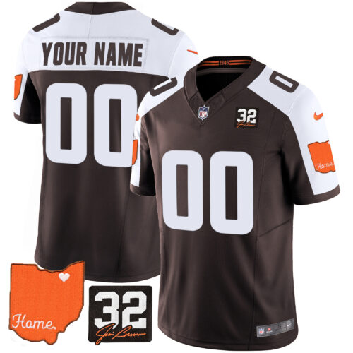 Cleveland Browns #32 Jim Brown Memorial & Home Patch Custom Jersey V2 - All Stitched